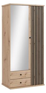 Gardróbszekrény Venmava 116, Laminált forgácslap, 213x100x60cm, Artisan tölgy, Fekete