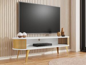 TV-állvány Vitum I, Fém, Laminált forgácslap, 44x140x40cm, Aranysárga, Fehér