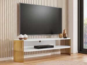 TV-állvány Civer I, Fém, Laminált forgácslap, 44x140x40cm, Fehér, Aranysárga