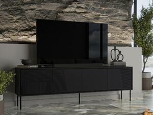 TV-állvány Charlotte 209, Közepes sűrűségű farostlemez, Laminált forgácslap, 61x200x38cm, Fekete