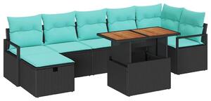 VidaXL Kerti kanapé szett párnával, 8 db-os, Fekete polirattan