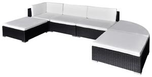 VidaXL 6 részes fekete polyrattan kerti ülőgarnitúra párnákkal