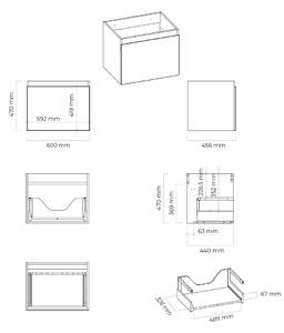 Oltens Vernal szekrény 60x45.6x47 cm Függesztett, mosdó alatti szürke 60013700