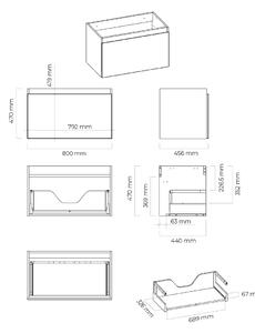 Oltens Vernal szekrény 80x45.6x47 cm Függesztett, mosdó alatti grafit 60014400