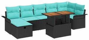 VidaXL Kerti Kanapé Szett 8 pcs Fekete polirattan