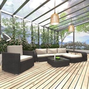 VidaXL 8 részes fekete polyrattan kerti bútorszett párnákkal