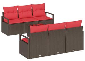VidaXL Kerti Kanapé Szett párnával 7 pcs Beige és Piros polirattan
