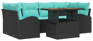 VidaXL Kerti Kanapé Szett tárolóval 7 pcs Fekete Poli rattan