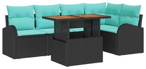 VidaXL Kerti Kanapé Szett tárolóval 6 pcs Fekete Poli rattan