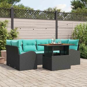 VidaXL Kerti Kanapé Szett tárolóval 7 pcs Fekete Poli rattan