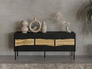 TV-állvány Monevare 103, Közepes sűrűségű farostlemez, Laminált forgácslap, 62x144x40cm, Fekete, Wotan tölgy