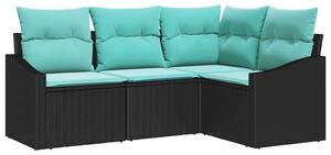 VidaXL Kanapé Szett párnával 4 pcs Fekete polirattan