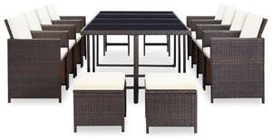 VidaXL 13-részes barna kültéri polyrattan étkezőszett párnákkal