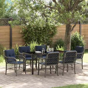 VidaXL Kert étkező szett párnával 7 pcs Szürke és fekete Rattan