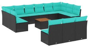 VidaXL 14 részes fekete polyrattan kerti ülőgarnitúra párnákkal