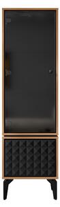 Könyvespolc Cornovu 103, Zárt, Ajtókkal, Edzett üveg, Közepes sűrűségű farostlemez, Laminált forgácslap, 182x54x40cm, Tölgy, Fekete