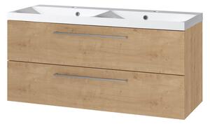 Mereo Mereo, Bino, 121 cm öntött márvány fürdőszobai szekrény, fehér, tölgy, MER-CN623M