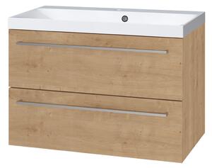 Mereo Mereo, Bino, Fürdőszoba szekrény öntött márvány mosdóval 81cm, fehér, tölgy, MER-CN621M