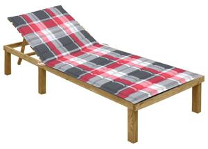 VidaXL Fenyőfa Napozóágy - Piros Kockás Párna - 200cm