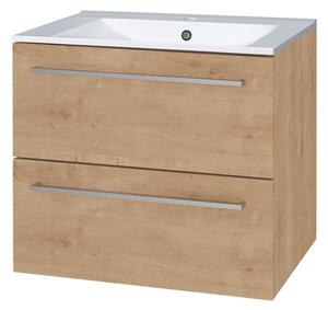 Mereo Mereo, Bino, fürdőszoba szekrény kerámia mosdóval 61 cm, fehér, tölgy, MER-CN620