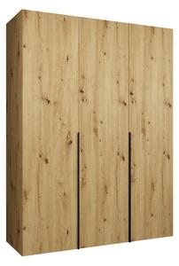 Gardróbszekrény Hartford 536, Laminált forgácslap, 202x150x52cm, Artisan tölgy, Fekete