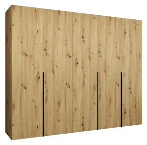 Gardróbszekrény Hartford 538, Laminált forgácslap, 202x250x52cm, Artisan tölgy, Fekete