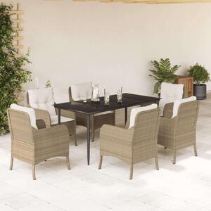 VidaXL 7 részes bézs polyrattan kerti étkezőgarnitúra párnákkal