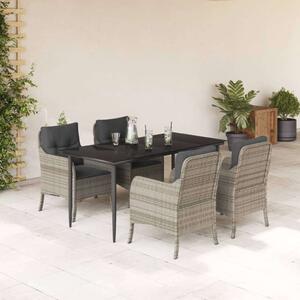 VidaXL 5részes világosszürke polyrattan kerti étkezőgarnitúra párnával