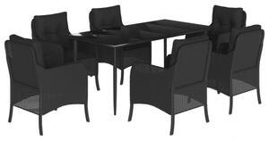VidaXL 7 részes fekete polyrattan kerti étkezőgarnitúra párnával