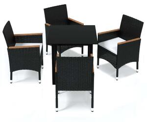 VidaXL - 5 részes Kerti Étkezőgarnitúra - Polyrattan - Fekete