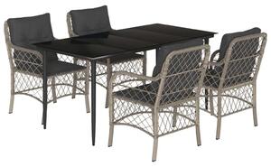 VidaXL 5részes világosszürke polyrattan kerti étkezőgarnitúra párnával
