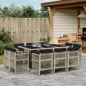 VidaXL 11 részes világosszürke polyrattan kerti ülőgarnitúra párnákkal