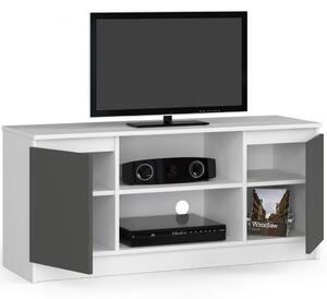 TV szekrény, 2 ajtós, középső polccal, 120x40x55 cm, média tárolásra, fehér és szürke