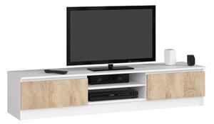 TV szekrény 2 ajtóval és középső polcokkal, laminált forgácslap, 160x40x33 cm, fehér és sonoma tölgy