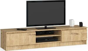 TV szekrény, 2 ajtós, központi média polcokkal, 160x40x33 cm, természetes design, artisan tölgy