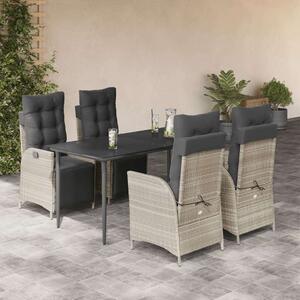 VidaXL 5részes világosszürke polyrattan kerti étkezőgarnitúra párnával