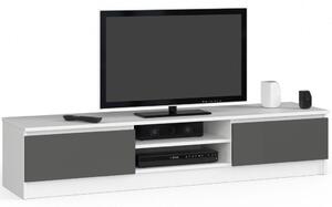 TV szekrény forgácslapból, 4 média tároló polccal, 160x40x33 cm, modern design, fehér és szürke