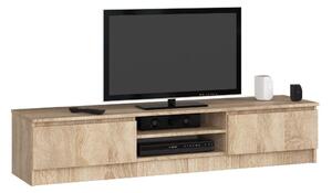 TV szekrény, 2 ajtós, központi média polcokkal, 160x40x33 cm, természetes design, sonoma tölgy