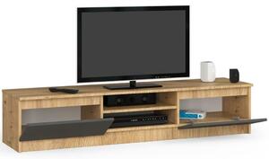 TV szekrény, forgácslap, 2 ajtós, központi média polcokkal, 160x40x33 cm, elegáns design, artisan tölgy szürke