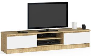 TV szekrény, 2 ajtós, központi média polcokkal, 160x40x33 cm, modern design, artisan fehér tölgy