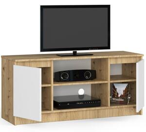 TV szekrény, 2 ajtós, középső polccal, 120x40x55 cm, média tároló, artisan tölgy fehér