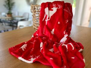 KARÁCSONYI piros karácsonyi mikroplüss takaró Méret: 200 x 220 cm