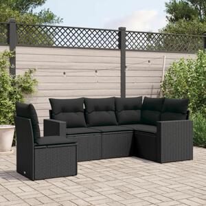 VidaXL 5 részes fekete polyrattan kerti kanapészett párnákkal