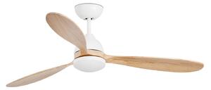 Poros mennyezeti ventilátor, LED világítással, 132 cm átmérőjű, fehér/világos fa FARO BARCELONA, Poros, dimmable, Fehér, Nappali, Fém, Modern