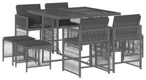 VidaXL Polyrattan Kerti Étkezőgarnitúra - 9 részes - Fekete