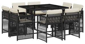 VidaXL Polyrattan Kerti Étkezőgarnitúra - 9 részes - Fekete