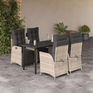 VidaXL 5részes világosszürke polyrattan kerti étkezőgarnitúra párnával