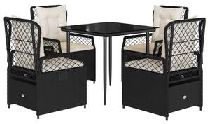 VidaXL Polyrattan Kerti Étkezőgarnitúra - 5 részes - Fekete