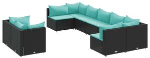 VidaXL 9 részes fekete polyrattan kerti ülőgarnitúra párnákkal
