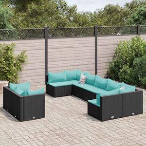 VidaXL 9 részes fekete polyrattan kerti ülőgarnitúra párnákkal